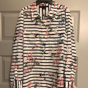 TOMMY HILFIGER Button down striped and floral collared shirt. WITH TAGS. Size M